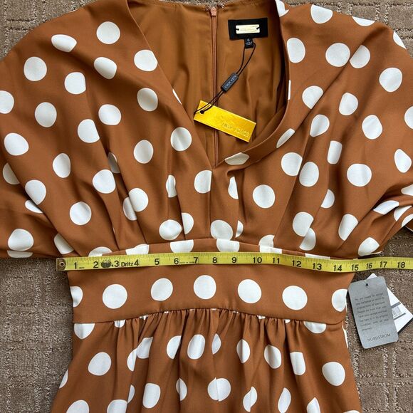Alexia Admor Polka Dot Draped Midi Fit & Flare Dress Brown Pretty Women Derby - Picture 6 of 11
